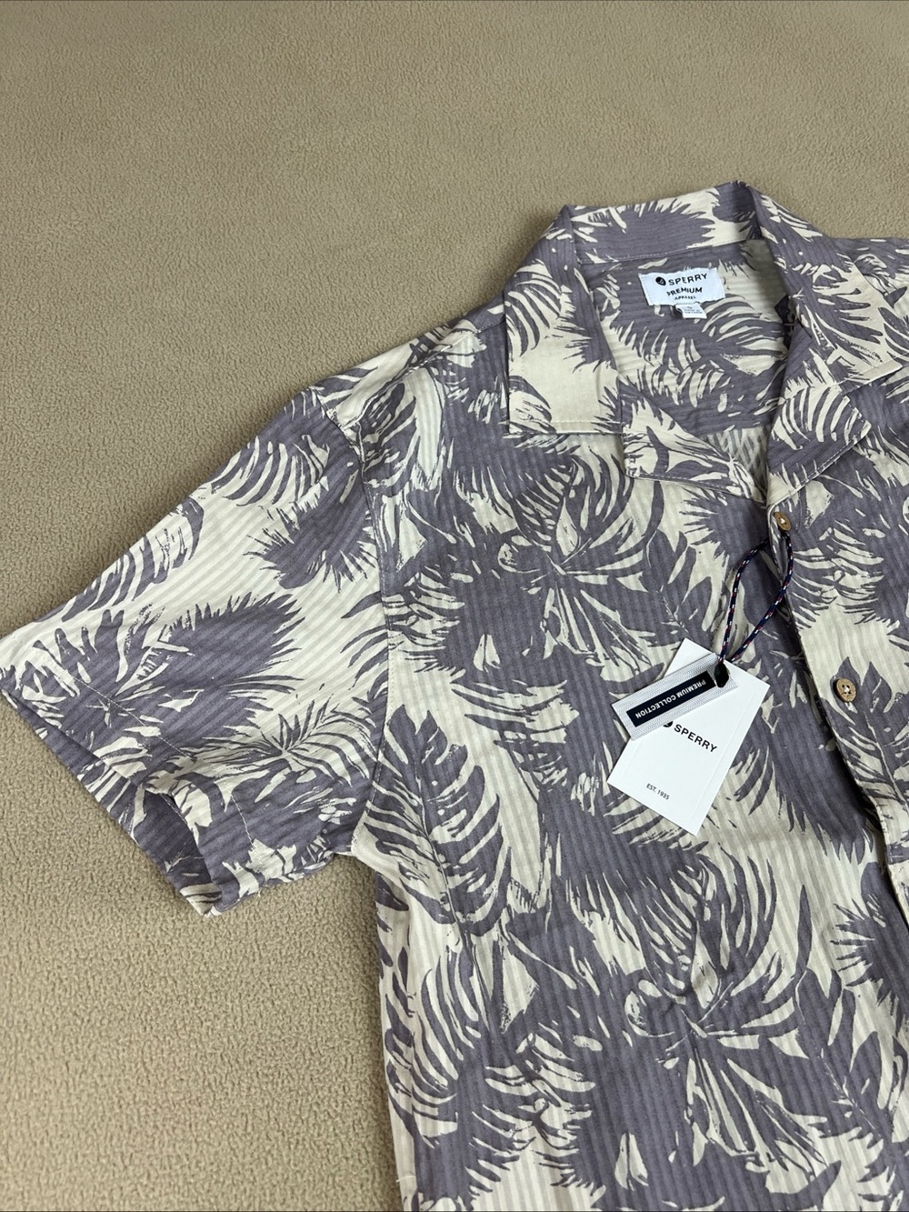Sperry Premium Collectioin Short Sleeve Cork Button Up Shirt. Palm Tree. Sz S
